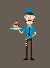Cartoon Cop Policeman - Presenting a Cake