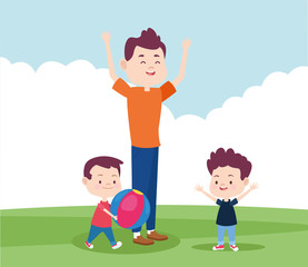 cartoon father and his sons, colorful design
