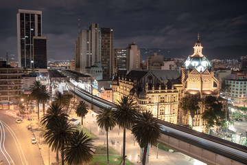 nightscape of the medellin´s subway and the city