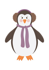 Vector flat illustration a bird penguin in headphones
