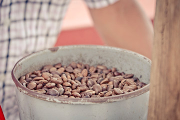 coffee in manual mill of the northern sierra, cuetzalan puebla mexico