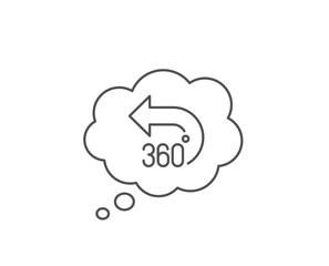 360 degrees line icon. Chat bubble design. VR simulation sign. Panoramic view symbol. Outline concept. Thin line 360 degrees icon. Vector