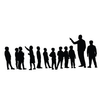 Teacher And Students Together, Silhouette Vector