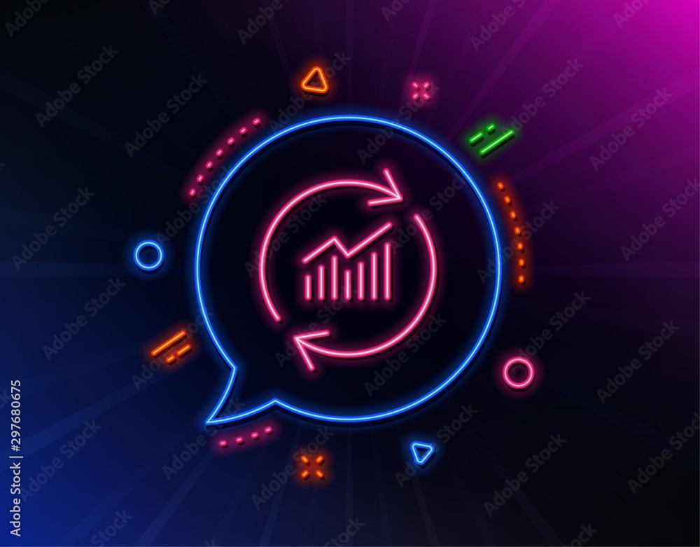 Poster chart line icon. neon laser lights. update report graph or sales growth sign. analysis and statistic
