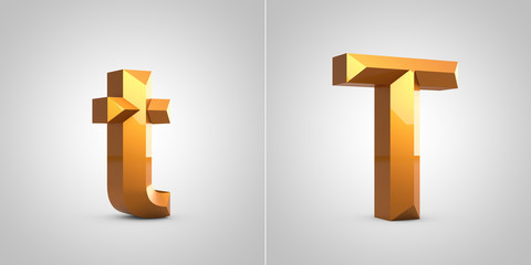 Obraz premium Gold 3d letter T isolated on white background.