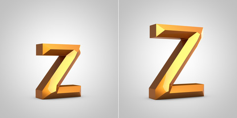 Gold 3d letter Z isolated on white background.