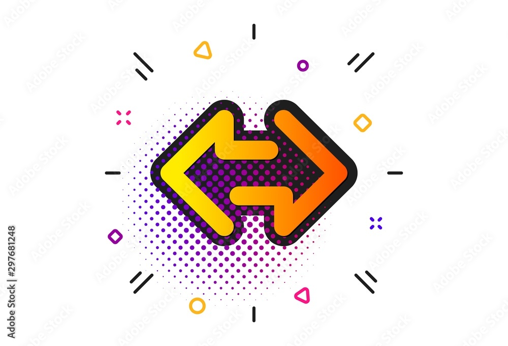 Poster communication arrowheads symbol. halftone circles pattern. sync arrows icon. navigation pointer sign