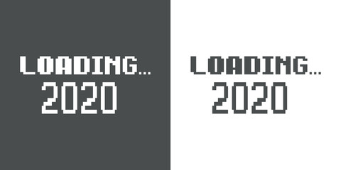 Logotipo texto LOADING 2020 con pixels en gris y blanco