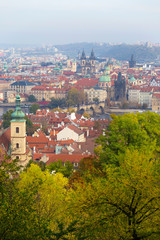Fototapeta premium Autumn Prague City with colorful Trees from the Hill Petrin, Czech Republic