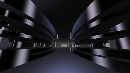 Dark futuristic tunnel with fragmented walls - 297682098