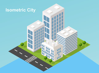 Isometric urban megalopolis top view of the city infrastructure town, street, houses, architecture 3d elements different buildings