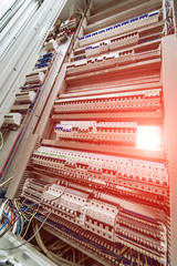 Electrical panel at a assembly line factory. Controls and switches.