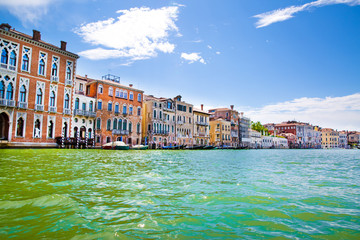 Venice. Grand Canal and old historical colorful medieval buildings. Italy destination, beautiful landscape. 
