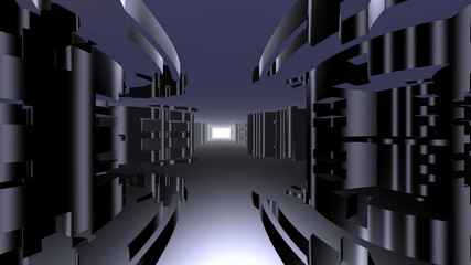 Dark futuristic tunnel with light at the end - 297683064