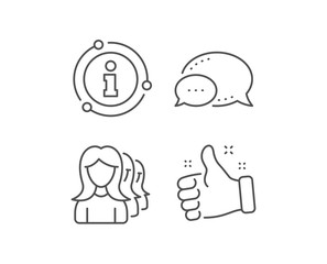 Group of Women line icon. Chat bubble, info sign elements. Human communication symbol. Teamwork sign. Linear women Headhunting outline icon. Information bubble. Vector