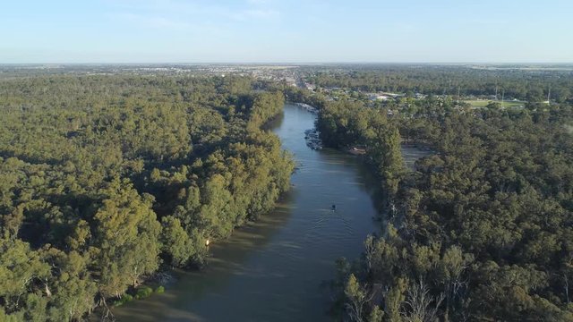 Backward flight over Murray River in Moama, Australia