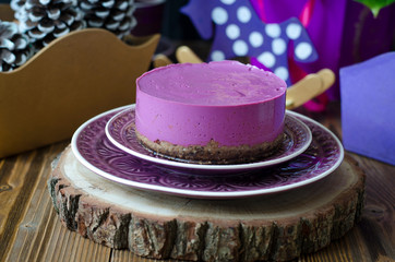 Cheesecake without baking with  Acai Powder and Cotton Candy