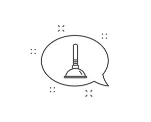 Fototapeta premium Cleaning plunger line icon. Chat bubble design. Ð¡leaning of pipe clogs symbol. Housekeeping equipment sign. Outline concept. Thin line plunger icon. Vector
