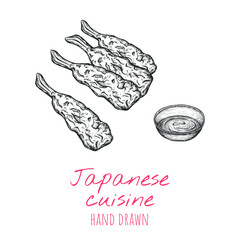 Tempura japanese dish, hand drawn vector illustration, isolated sketched design.