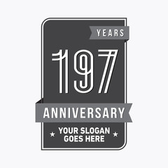 197 years anniversary design template. One hundred and ninety-seven years celebration logo. Vector and illustration.