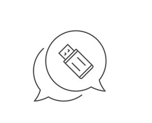 USB flash drive line icon. Chat bubble design. Memory stick sign. Portable data storage symbol. Outline concept. Thin line uSB flash icon. Vector