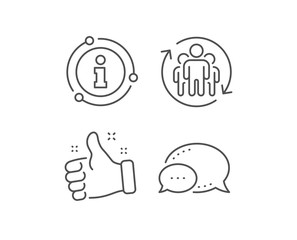 Teamwork line icon. Chat bubble, info sign elements. Employees rotation sign. Core value symbol. Linear teamwork outline icon. Information bubble. Vector