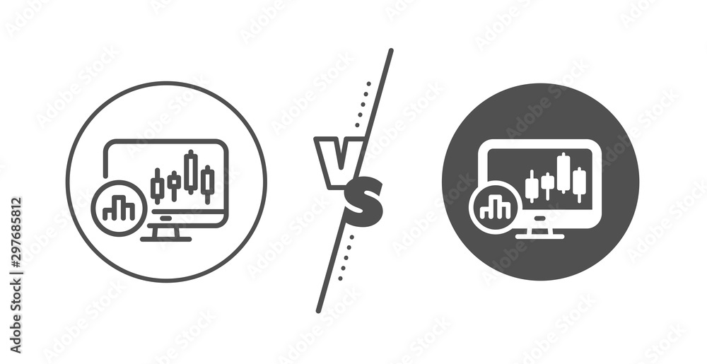 Poster analytics graph sign. versus concept. candlestick chart line icon. market analytics symbol. line vs 