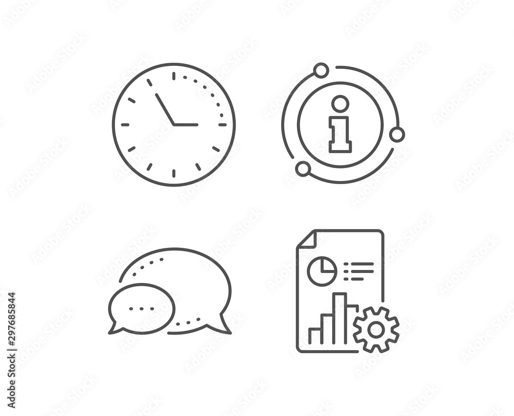 Poster report line icon. chat bubble, info sign elements. column graph, pie chart sign. market analytics sy