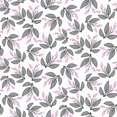 Flowers and leaves, seamless floral vector pattern