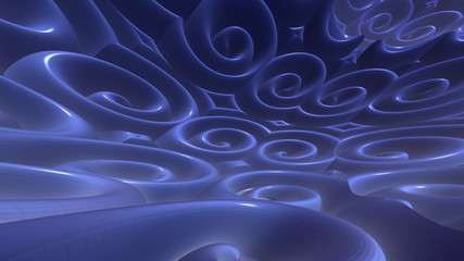 Abstract blue 3D fractal background with curls - 297686068