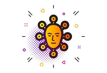 Facial recognition sign. Halftone circles pattern. Face biometrics icon. Head scanning symbol. Classic flat face biometrics icon. Vector