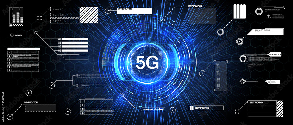Poster 5g new wireless internet wifi connection. big data binary code flow numbers. global network high spe