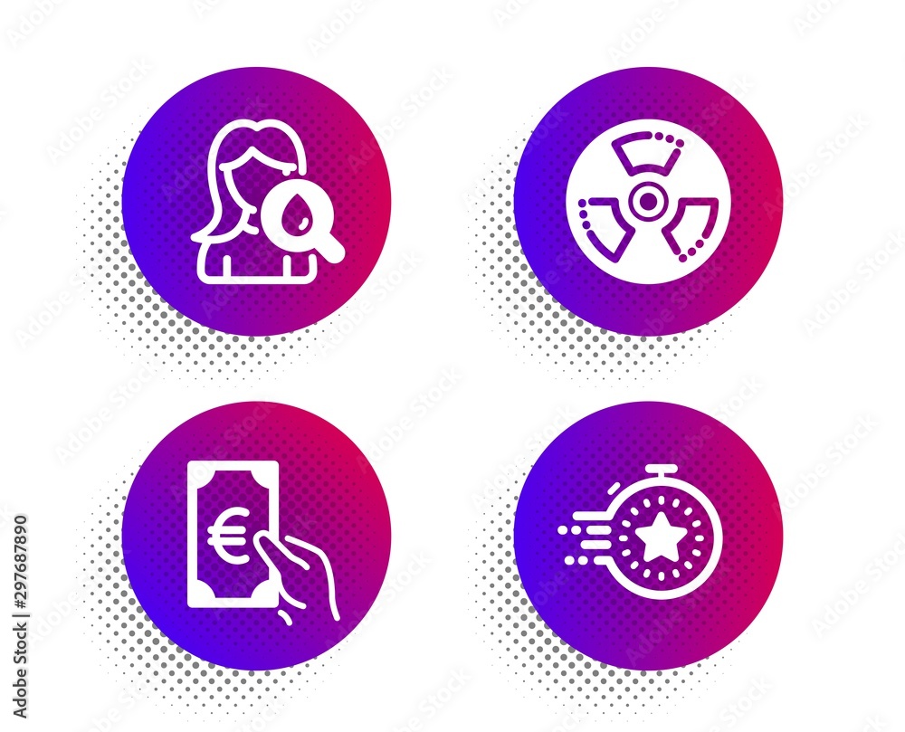 Poster moisturizing cream, finance and chemical hazard icons simple set. halftone dots button. timer sign. 