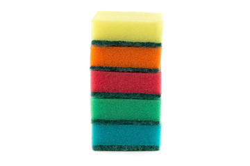 Washcloths on a white background. Sponge for washing close-up.