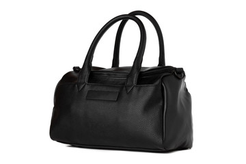 Naklejka premium Black bag on a white background. Leather bag close-up isolated on a white background.