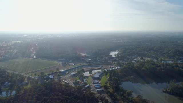 Aerial pan across beautiful countryside near Moama, NSW Australia