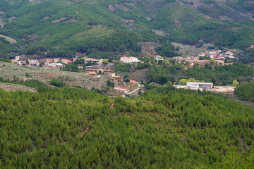 Fototapeta na wymiar Caminomorisco, town surrounded by pine trees in Las Hurdes, Spain