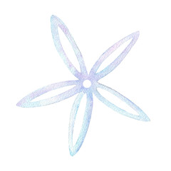 Watercolor snowflake. Hand drawn winter and Christmas illustration in blue and violet shiny colors on isolated white background.