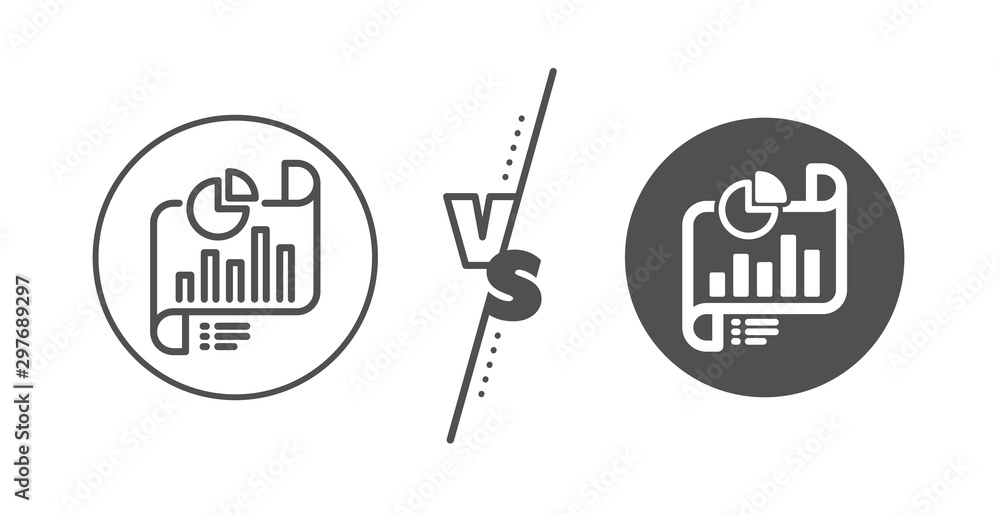 Poster column graph sign. versus concept. report document line icon. growth diagram, pie chart symbol. line
