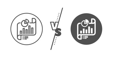 Column graph sign. Versus concept. Report document line icon. Growth diagram, pie chart symbol. Line vs classic report document icon. Vector
