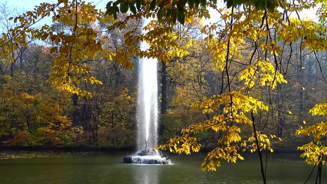 Fountain in the lake in Sofievsky park, Uman, Ukraine