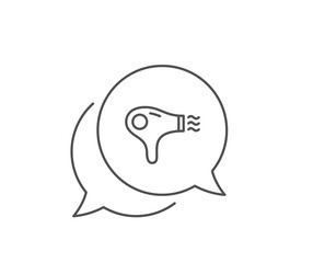 Hair dryer line icon. Chat bubble design. Hairdryer sign. Hotel service symbol. Outline concept. Thin line hair dryer icon. Vector