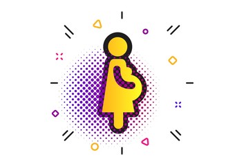 Pregnant sign icon. Halftone dots pattern. Women Pregnancy symbol. Classic flat pregnant icon. Vector