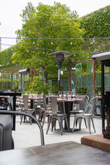 table and chairs in cafe