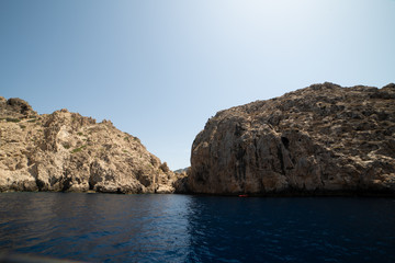 Fototapeta premium View from the yacht to the Balearic Islands. Beautiful landscape in the Mediterranean Sea