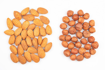 Different nuts on a white background. Vitamin wholesome food.