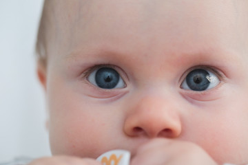 Close up Portrait of 7 Month Old Baby Girl with Big Blue Eyes, Happy Cute Baby, Happy  family concept, The most Beautiful Girl, Princesses 