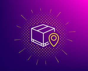 Parcel tracking line icon. Halftone pattern. Delivery monitoring sign. Shipping box location symbol. Gradient background. Parcel tracking line icon. Yellow halftone pattern. Vector