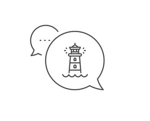 Lighthouse line icon. Chat bubble design. Searchlight tower sign. Beacon symbol. Outline concept. Thin line lighthouse icon. Vector