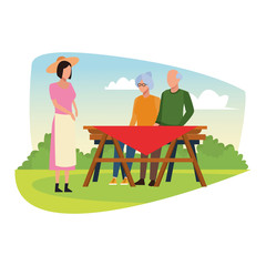 avatar old couple and woman in a picnic table